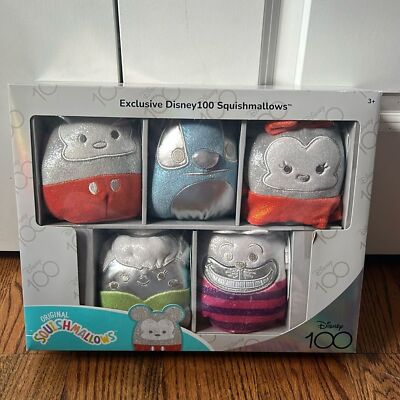Disney 100 Squishmallows 5'' Plush 5-pack Set Mickey Minnie Stitch Pooh Tink New