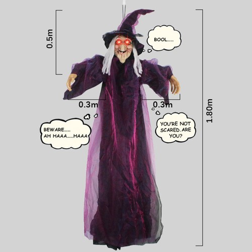 180cm Halloween Hanging Witch Animated Spooky Voice Control Witch Scary Decors - Picture 2 of 9