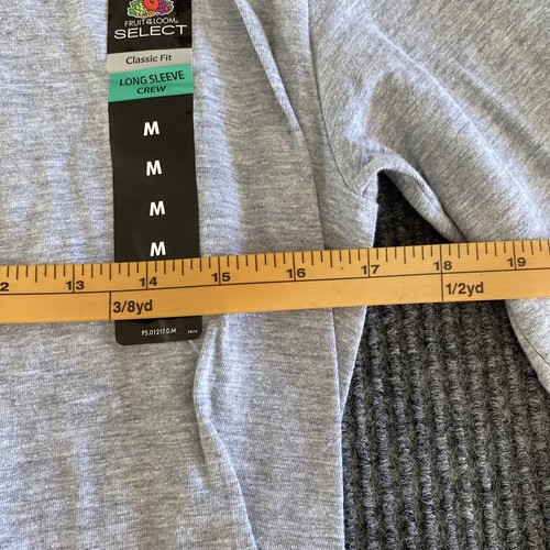 Fruit Of The Loom Shirt Mens M Heather Grey Long Sleeve Crew Classic Fit Stretch - Picture 7 of 11