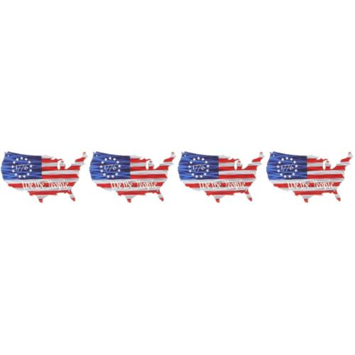 4 Pieces Iron America Map Patriotic Wall Art Flags Decoration