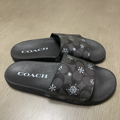 Coach Women\'s Black Slides Size 9 with Snowflake Design New Coach CE498 Women Uli Snowflake Slide Signature Canvas  main image 2