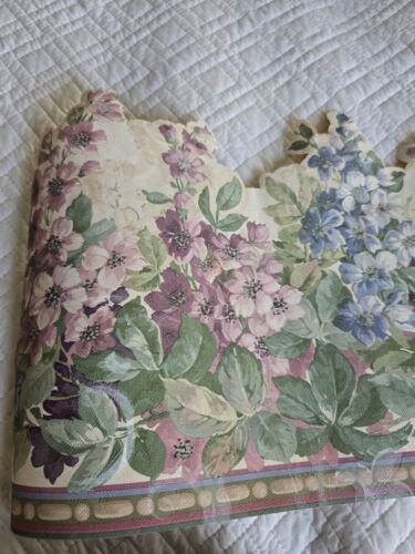 Pink Blue Flower Floral Textured Sculptured Scalloped Wallpaper Border 1 Rolls - Picture 3 of 8