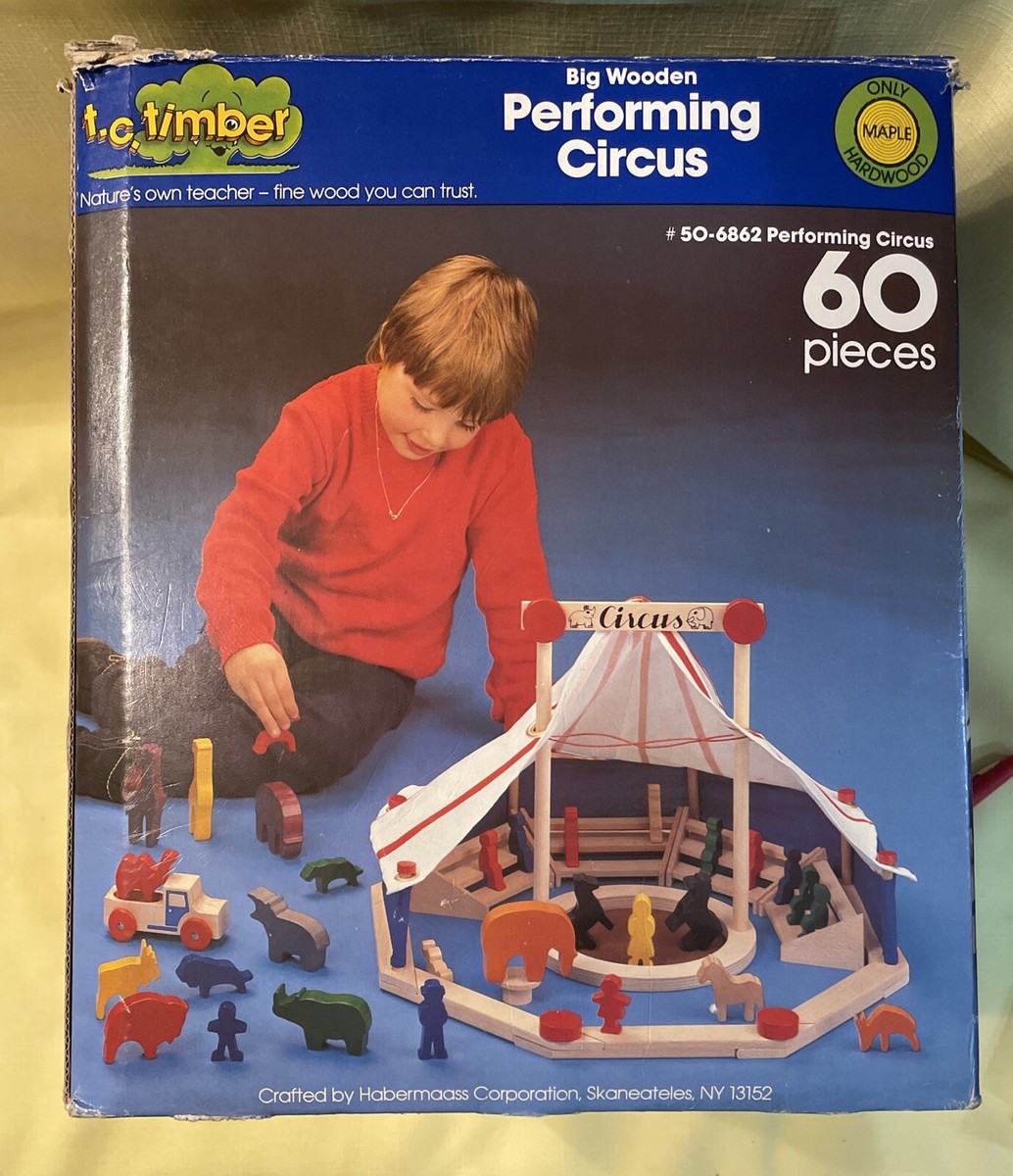 TC TIMBER BIG WOODEN CIRCUS PLAYSET 82 PIECES RARE Vintage Toy