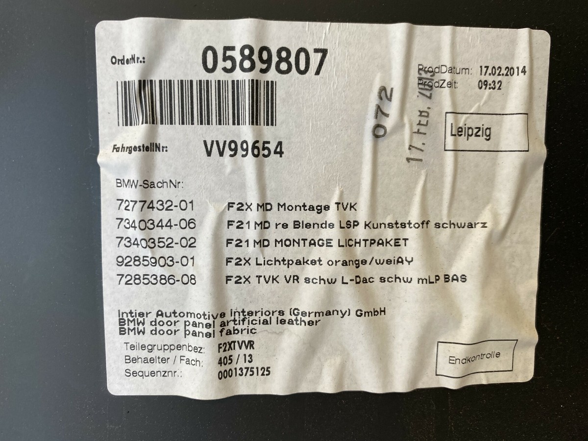 BMW LEATHER DOOR PANEL RIGHT F22 228i 230i 235i iX M2 14-18