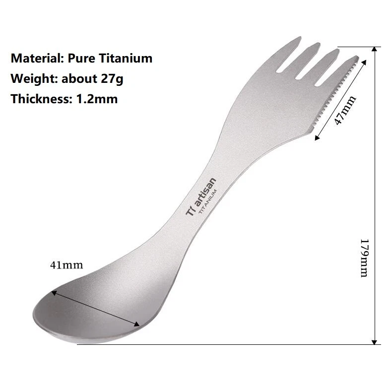 Pure Titanium Fork Spoon Knife 3 in 1 Spork Camping Backpacking Tableware Gift - Image 2 of 4
