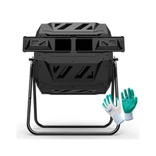 Dual Compost Tumbler 43 Gallon, Gardening Gloves, Fast & Nutrient Soil