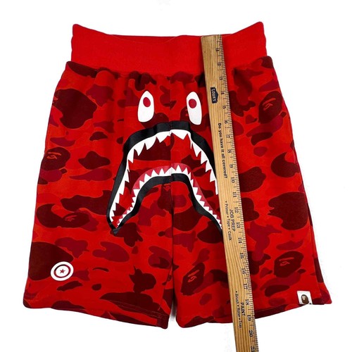 BAPE ABC Camo WGM Print Shark Sweatshorts Red Kids Size XL - Picture 9 of 10
