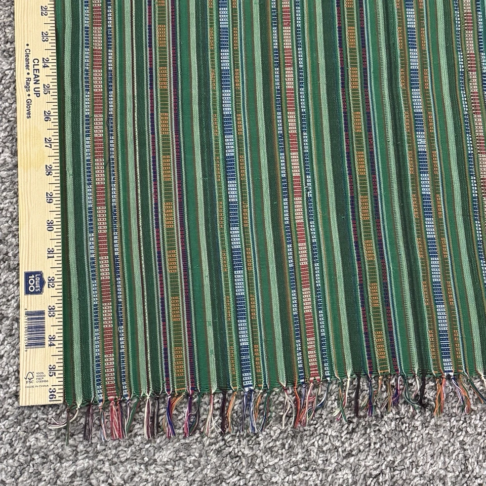 Hand Woven Table Runner Decorative Cloth Linen Green Stripe Fringe - Image 4 of 4