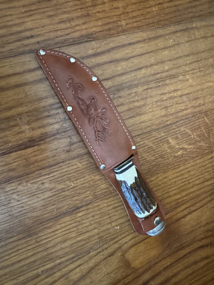 "Cuchillo de caza vintage Solingen Alemania 13109 con funda de cuero - 9"" fijo" Foto 2 de 4