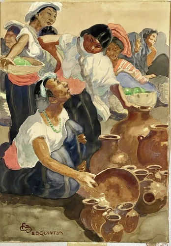 Carl Folke Sahlin (American 1885-1976)  "ESQUINTLA" Water Color Painting Signed