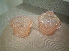 Jeannette Buttons & Bows Pink Depression Glass Creamer Sugar Set Lid