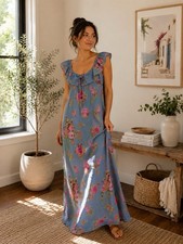 Wild Fable Blue Floral Maxi Dress Women s Small Ruffle Cottagecore Boho Romantic