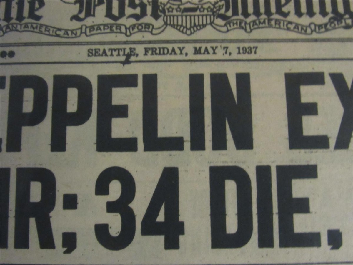 VINTAGE NEWSPAPER HEADLINES ~ HINDENBURG ZEPPELIN CRASH EXPLODES