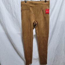 Spanx Faux Suede Leggings Womens Size Large Rich Caramel Brown Casual 20322R NEW