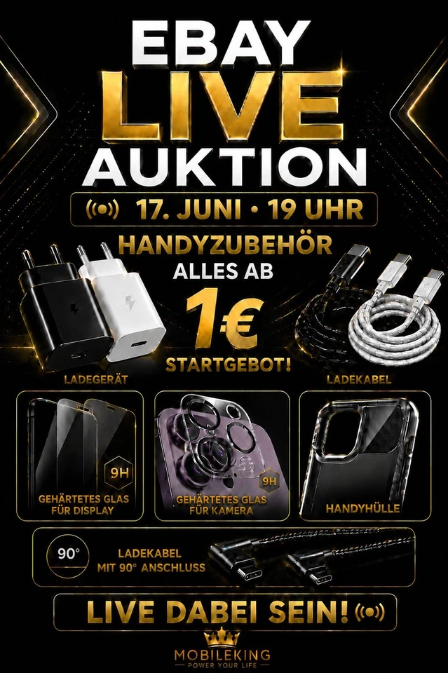 Alles ab 1€ live Auktionen: iPhone,  Samsung, Huawei, Xiaomi Handyzubehör