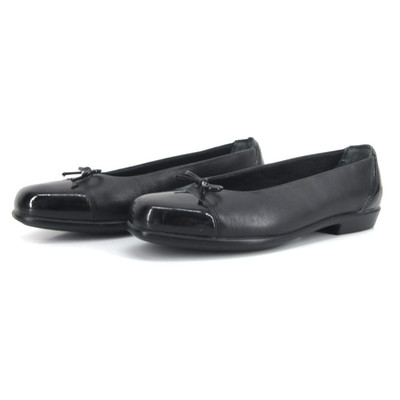 SAS Coco Ballet Flats Size 7.5 N Black Leather Narrow Shoes Bow Patent Cap Toe