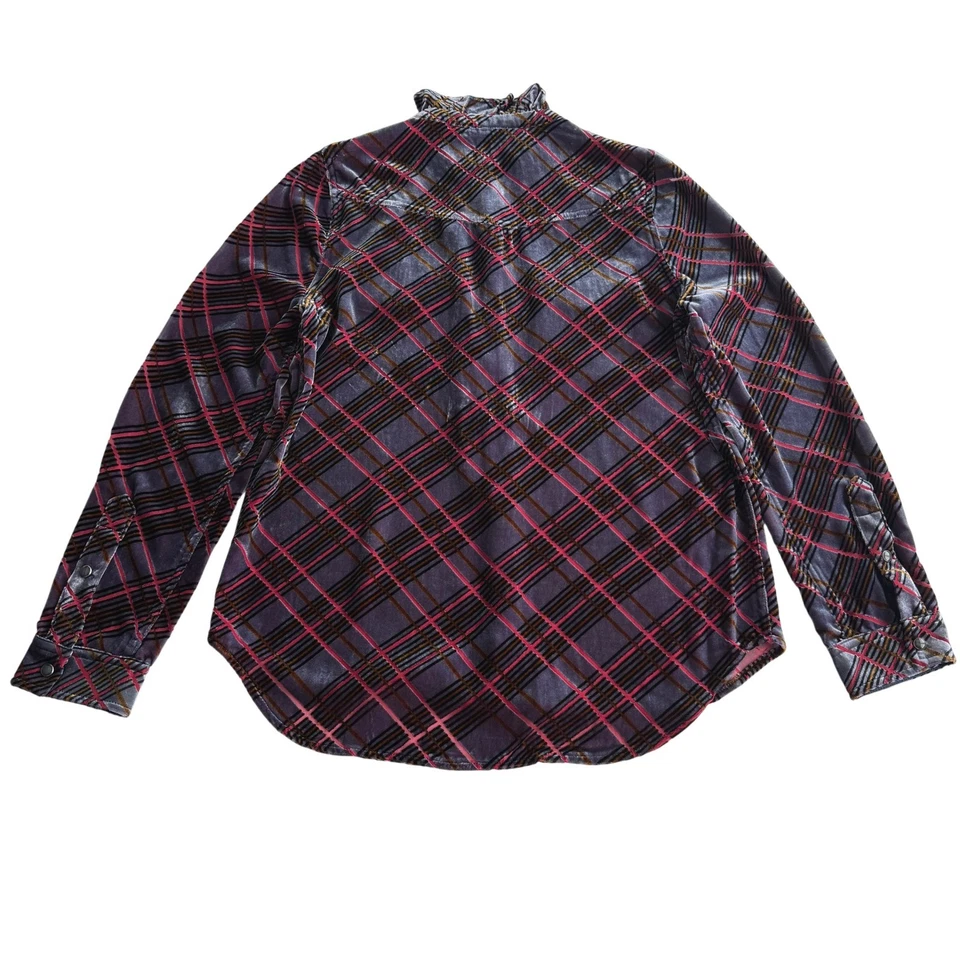 Camisa Sundance Gretel Seda Viscosa Burnout Terciopelo Cuadros Volantes Perla A Presión S Foto 4 de 4