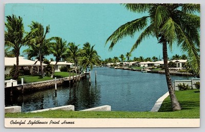 Canal Front Single Story Ranch Homes Lighthouse Point Florida Postcard