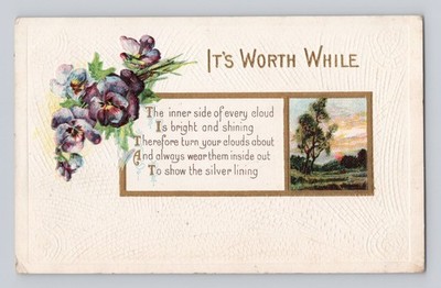It's Worth While The Inner Side Of Every Cloud Poem VINTAGE POSTCARD 2166