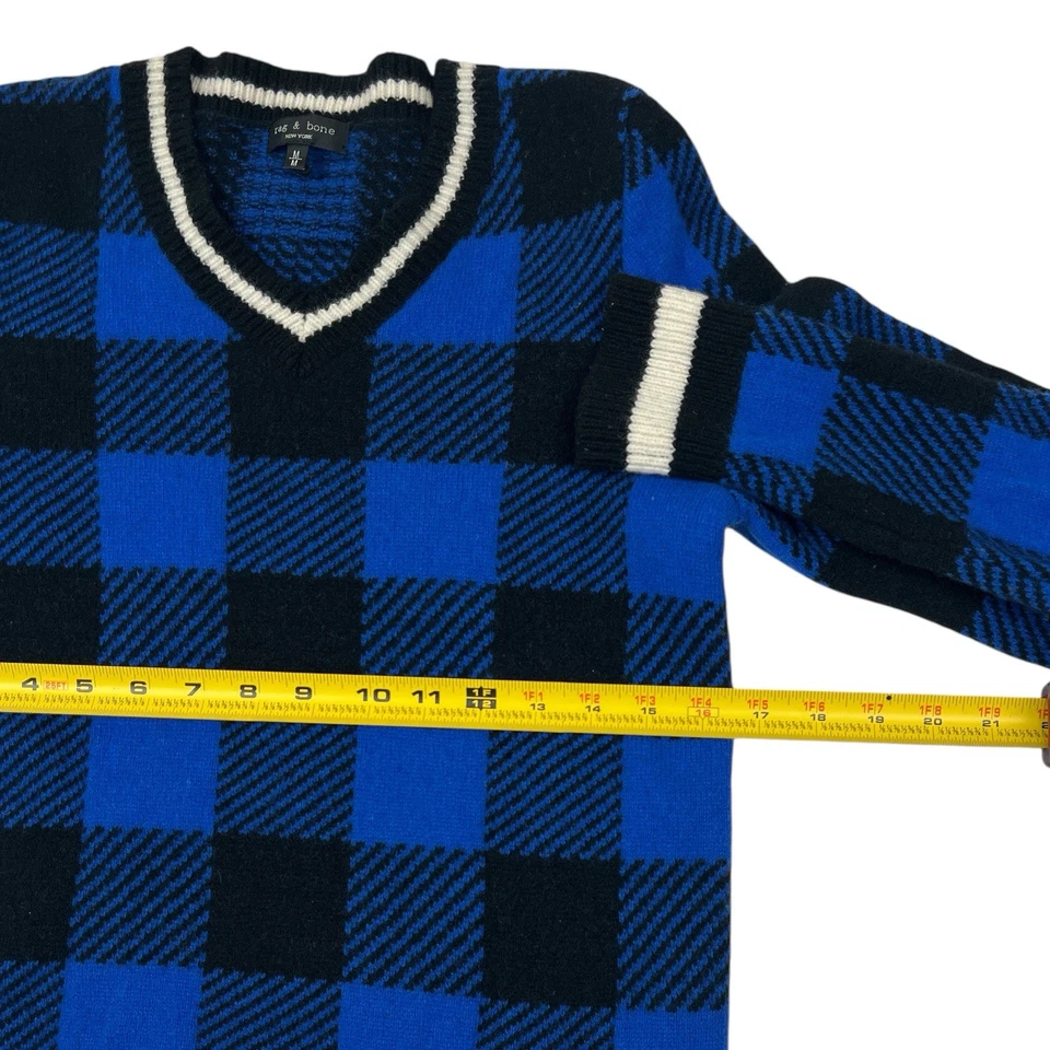 Suéter de lana merino Rag & Bone para mujer azul medio negro suéter a cuadros búfalo Foto 4 de 4