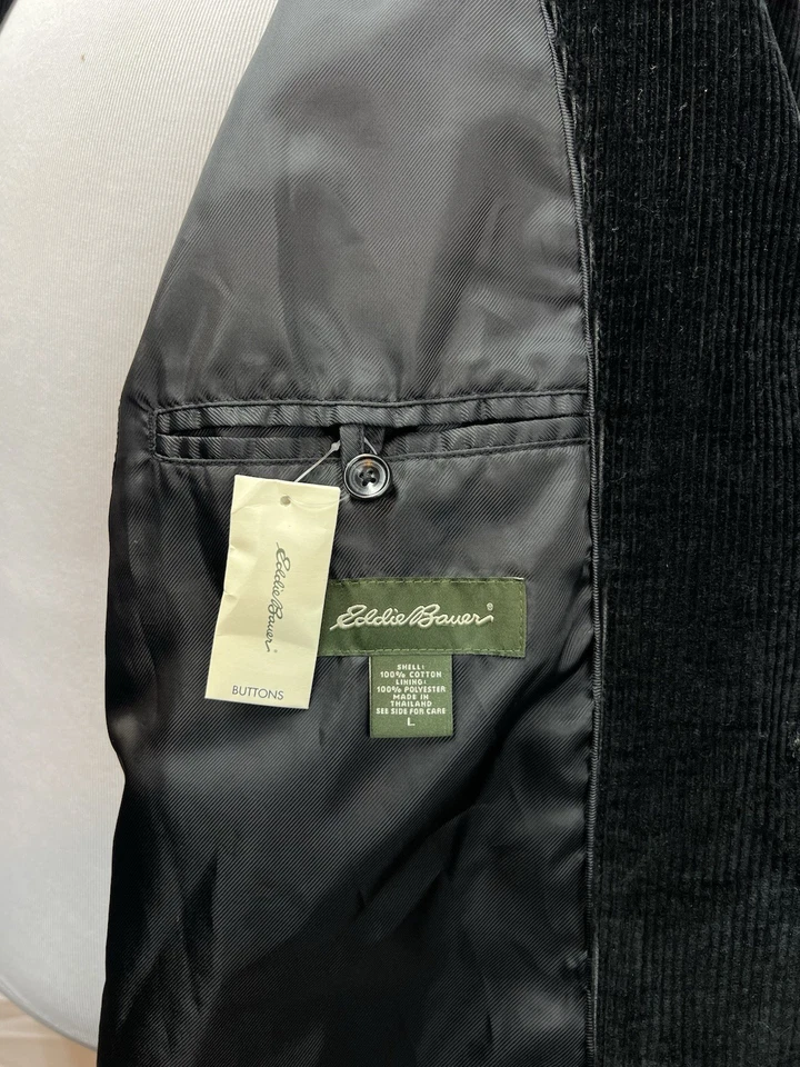 Abrigo deportivo Eddie Bauer para hombre grande negro pana chaqueta blazer vintage Foto 4 de 4