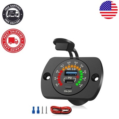 12V USB Charger Socket with Colored Voltmeter & Safety Switch for RVs & Trucks