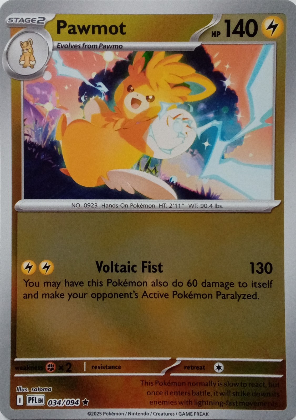 034/094 PAWMOT REVERSE HOLO PHANTASMAL FLAMES POKEMON CARD