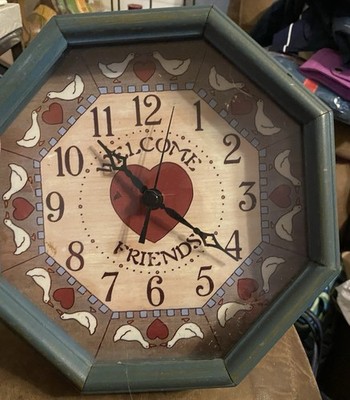 Welcome Friends Hand Painted Vintage Clock. Great Condition.