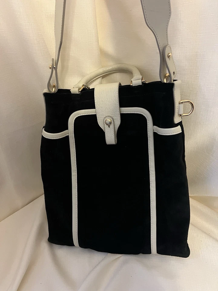 Mayle La женский черный замши и кремовой кожи сумочка наплечная сумка с короткими ручками - Изображение 2 из 4