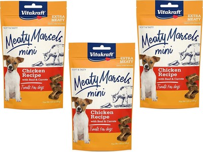 Vitakraft 3 Pack of Chicken Mini Meaty Morsels Dog Treats, 1.69 Ounces Each, wit