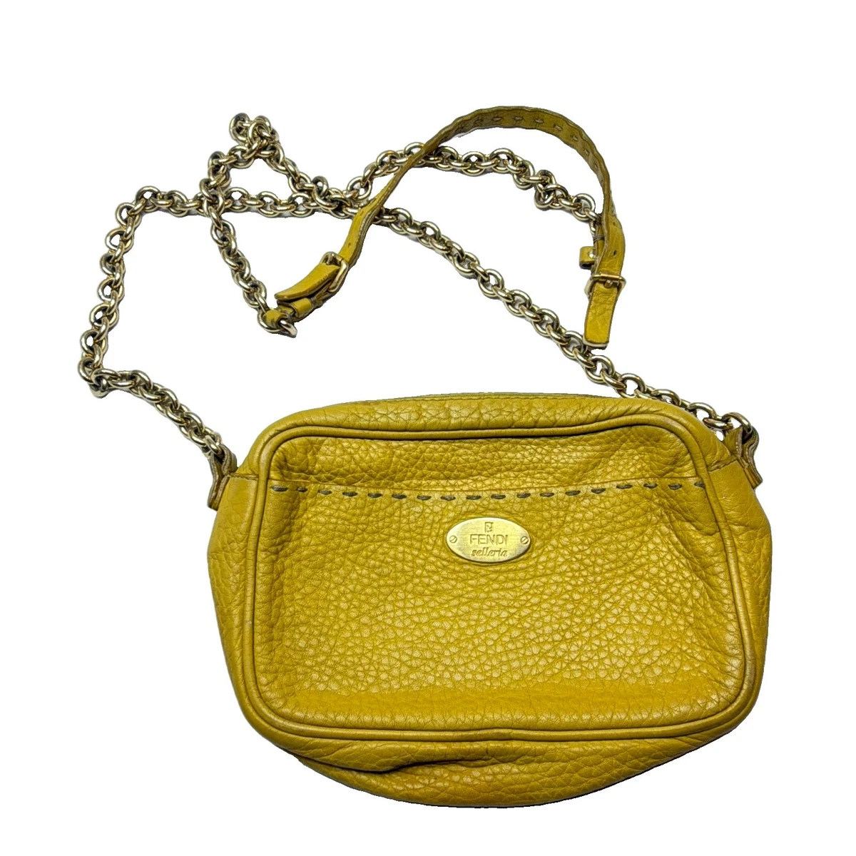FENDI Selleria ボディバッグ イエロー Fendi Yellow Leather Exterior Bags & Handbags for Women for sale