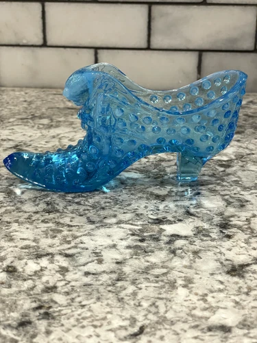 Vintage Fenton Cobalt Blue Hobnail Cat Head High Heeled Shoe Slipper Figurine