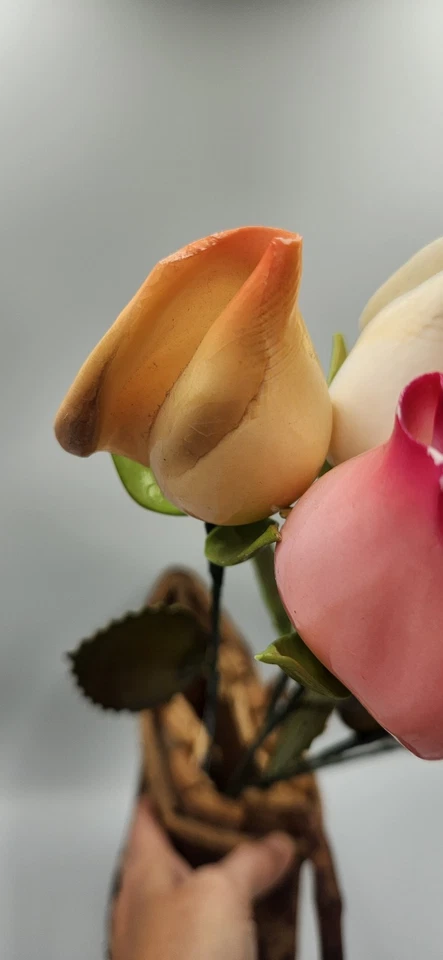 Juego de 6 brotes de rosa de tallo largo pintados a mano Seashell Foto 3 de 4