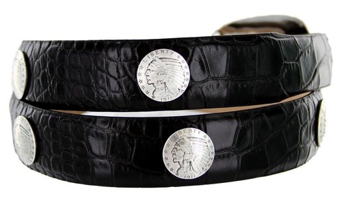 Herren Gürtel echtes vollnarbiges Rindsleder Gürtel mit Indianerkopf Conchos - Bild 2 von 5