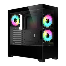 CIT Sense Black Gaming PC Case ATX Tower 3x 120MM ARGB LED Fan Full Glass Panels