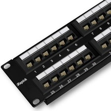 Rapink Patch Panel 48 Port Cat6 10G Support, Network Patch Panel UTP 19-Inch, Wa