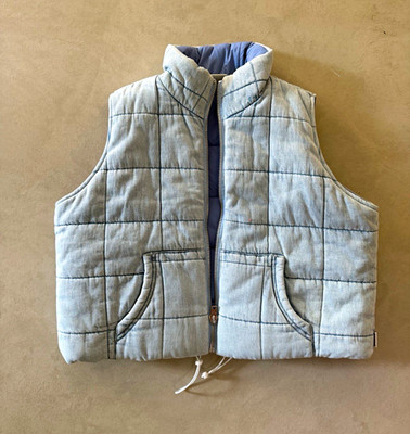 GUESS Girls Blue Denim Quilted Puffer Vest Zip Front Lined Pockets M