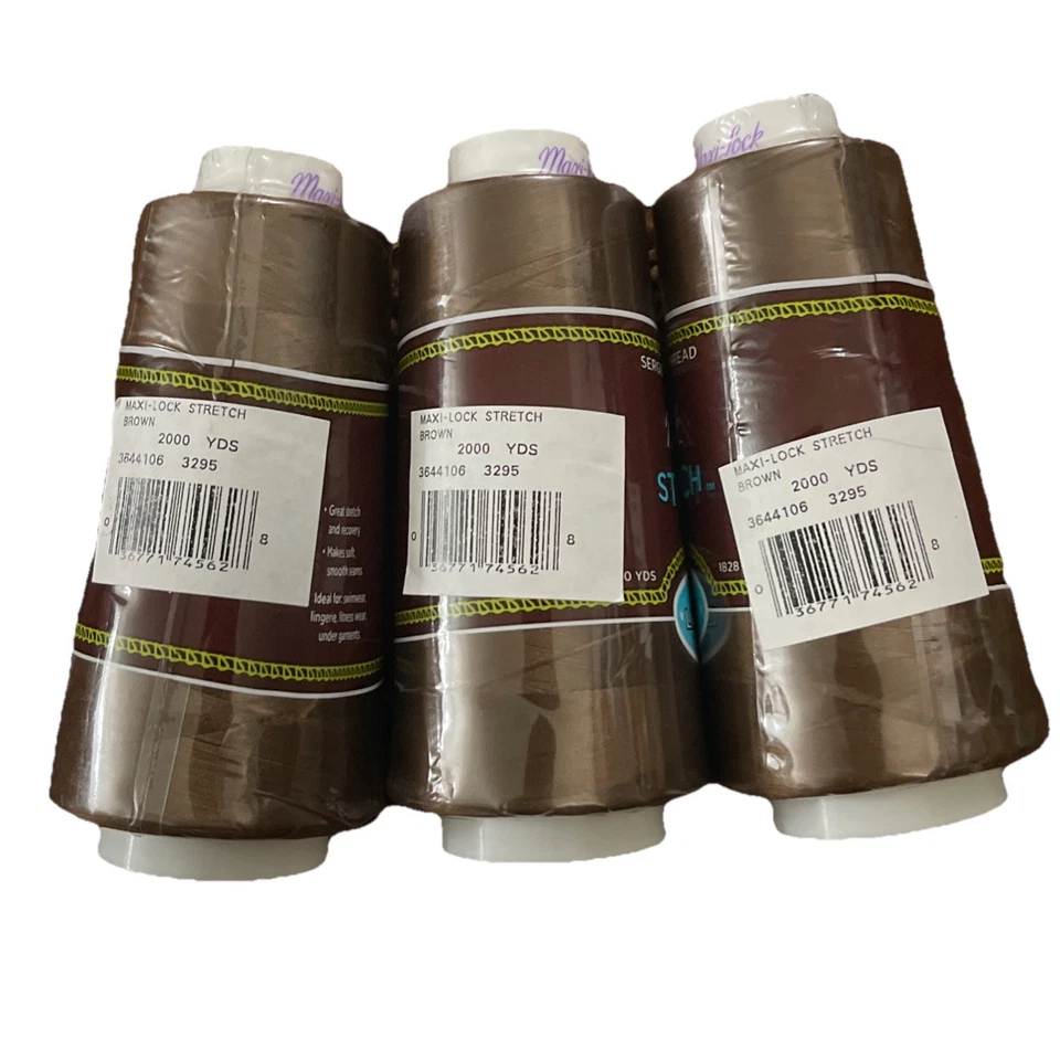 Maxi-Lock Stretch Serger Cone Nylon Thread 2000yd Each. Brown 3 PACK. New. - Image 2 of 2