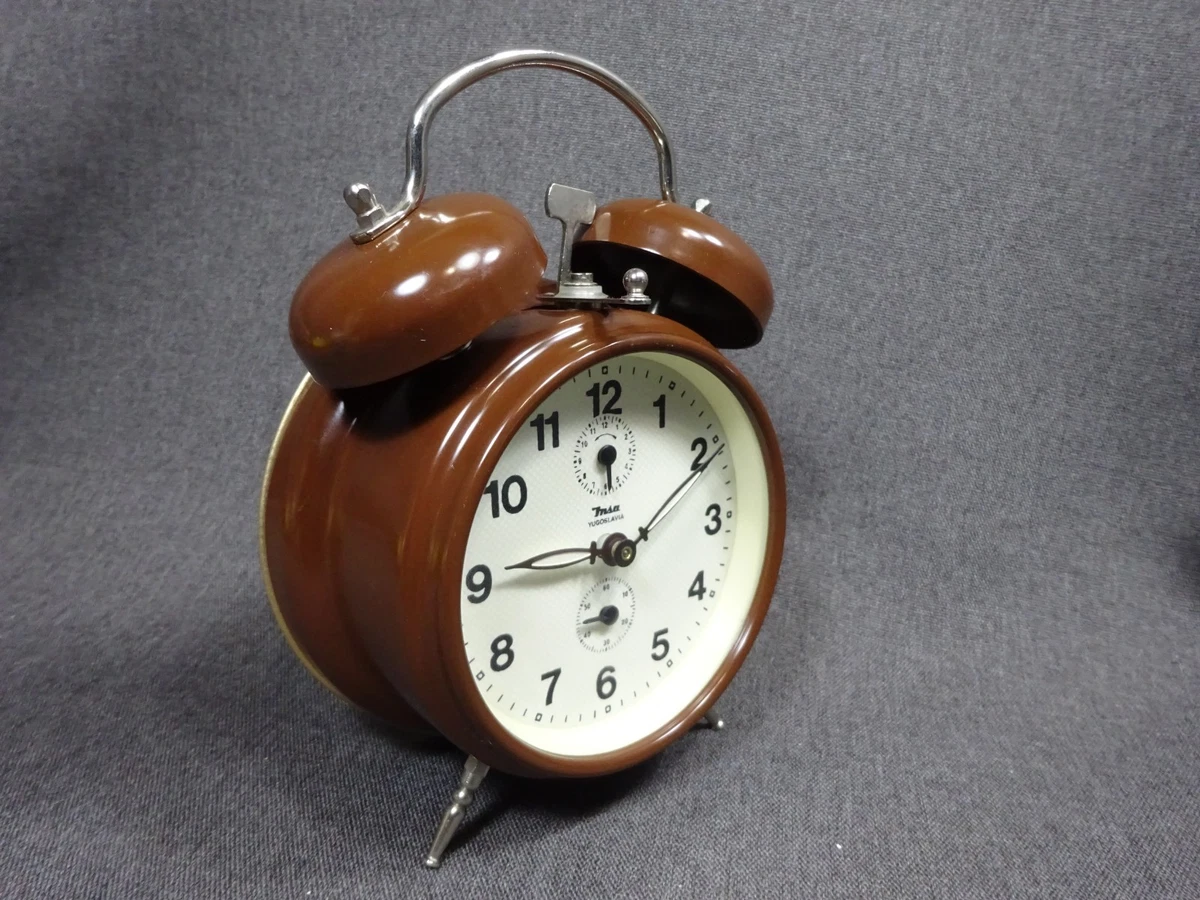 RELOJ DESPERTADOR MECÁNICO VINTAGE INSA YUGOSLAVIA DOBLE CAMPANA MARRÓN
