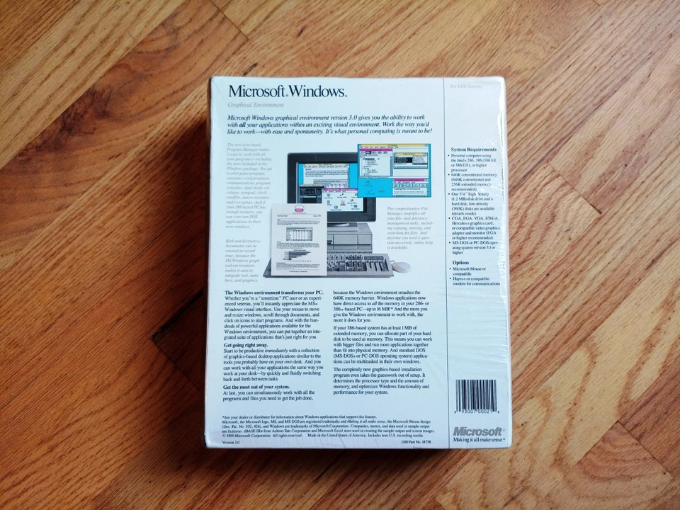 Microsoft Windows 3.0 1990 New & Sealed Original Big Box US Version 5.25" disks - Image 3 of 4