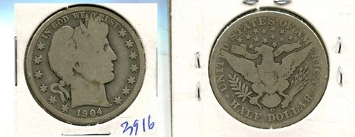 1904 O BARBER SILVER HALF DOLLAR GOOD 3916T