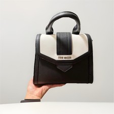Steve Madden Black  White Colorblock Top Handle Satchel Bag w/ Logo Accents