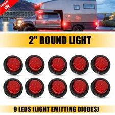 10PCS Red 2inch 9-LED Round Truck Trailer Side Marker Clearance Light w/Grommet