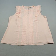 ELLE Sleeveless Ruffle Blouse Pintuck Pleats Sheer Top Pink Women's Size XL