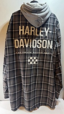 Harley-Davidson Trophy Long Sleeve Hooded Plaid XXL Shirt Flat Track Racing Dept