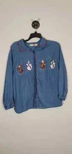 White Stag Plus Embroidered Women's Christmas Snowman Shirt Size 22w/24w