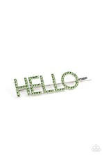 Paparazzi HELLO THERE green hair clip