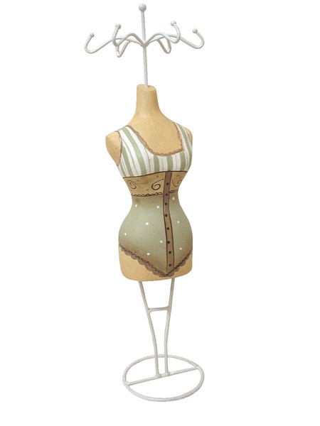 (30985) FIGURA MANIQUI MADERA METAL COLGADOR PARA COLGAR JOYAS ROPA VERDE