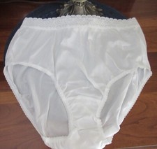 vintage FRUIT of the LOOM WHITE lace waist HI LEG SISSY sheer panties 8/XL