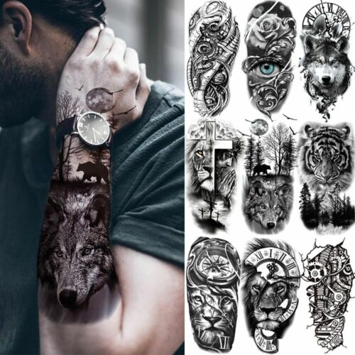 Temporary Tattoo Arm Realistic Sticker Fake Large Art Waterproof Men Woman  Wolf | eBay